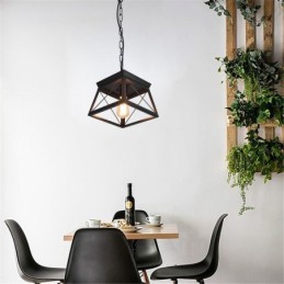 Vintage Trapezoidal Pendant Light Metal Black Ceiling Light