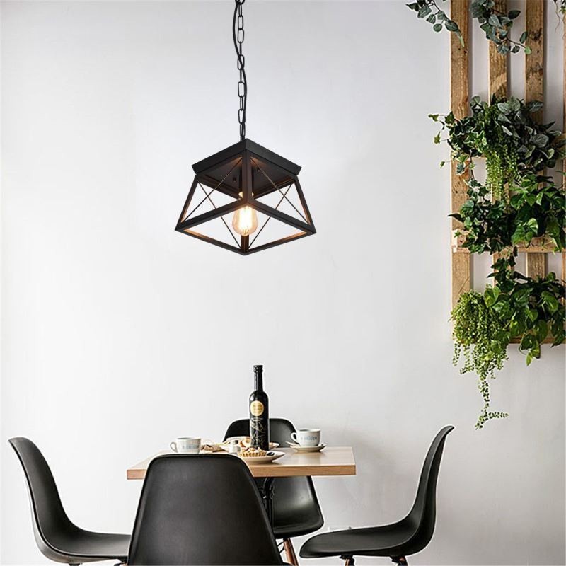 Vintage Trapezoidal Pendant Light Metal Black Ceiling Light