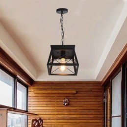 Vintage Trapezoidal Pendant Light Metal Black Ceiling Light