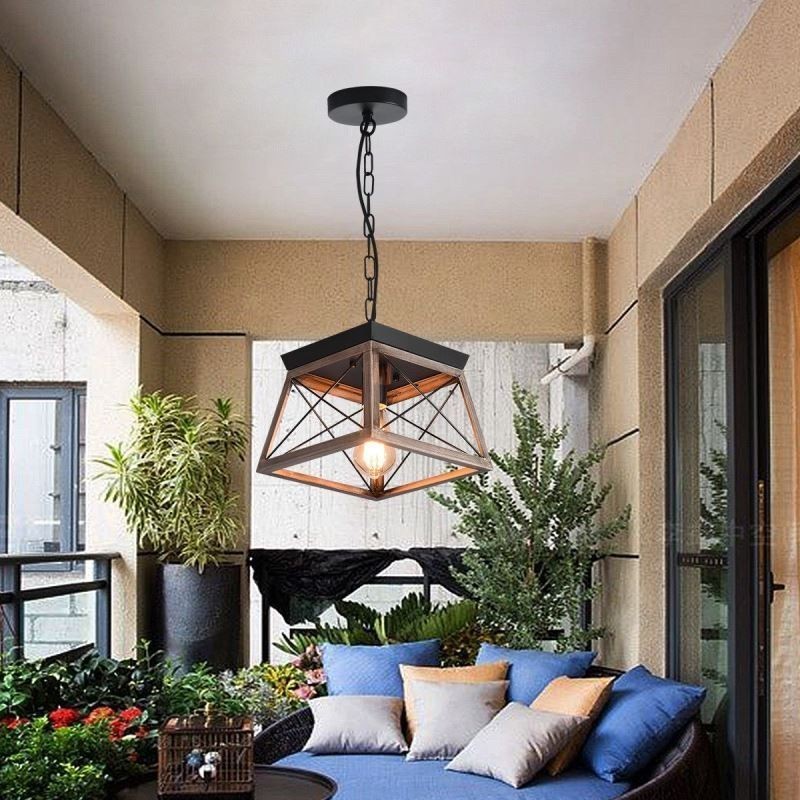 Vintage Trapezoidal Pendant Light Metal Black Hanging Light