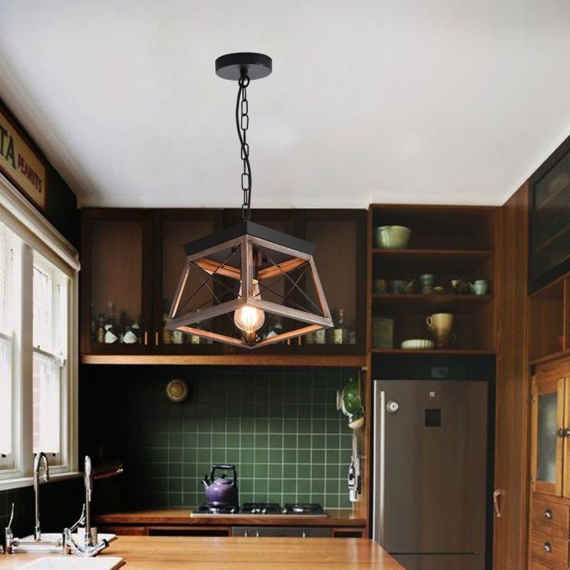 Vintage Trapezoidal Pendant Light Metal Black Hanging Light