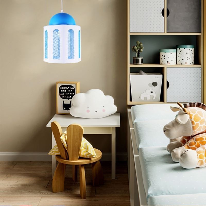 Castle Shaped Pendant Light Modern Blue and White Color Light