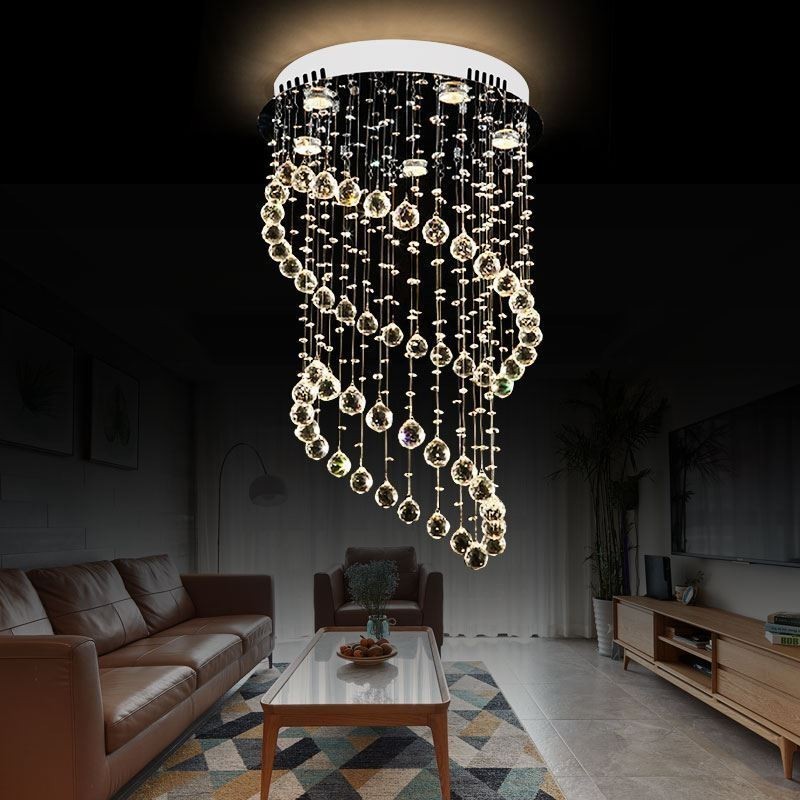 Modern Crystal Chandelier Round Raindrop Ceiling Light