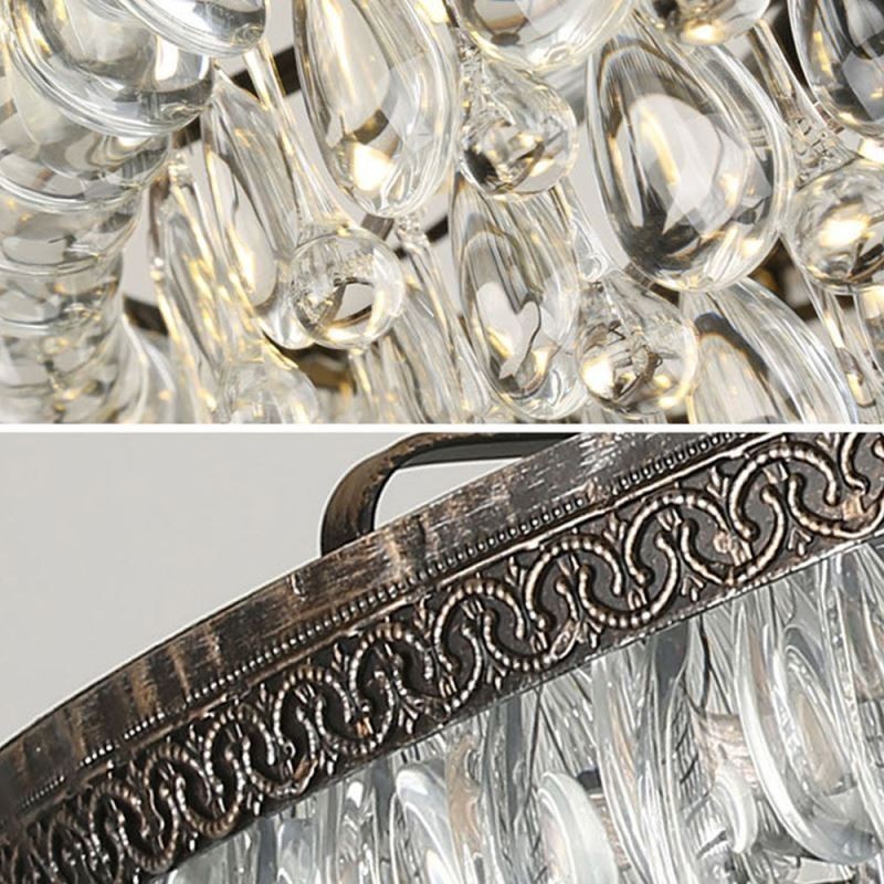 American Crystal Ceiling Light Country Retro Round Pendant Light