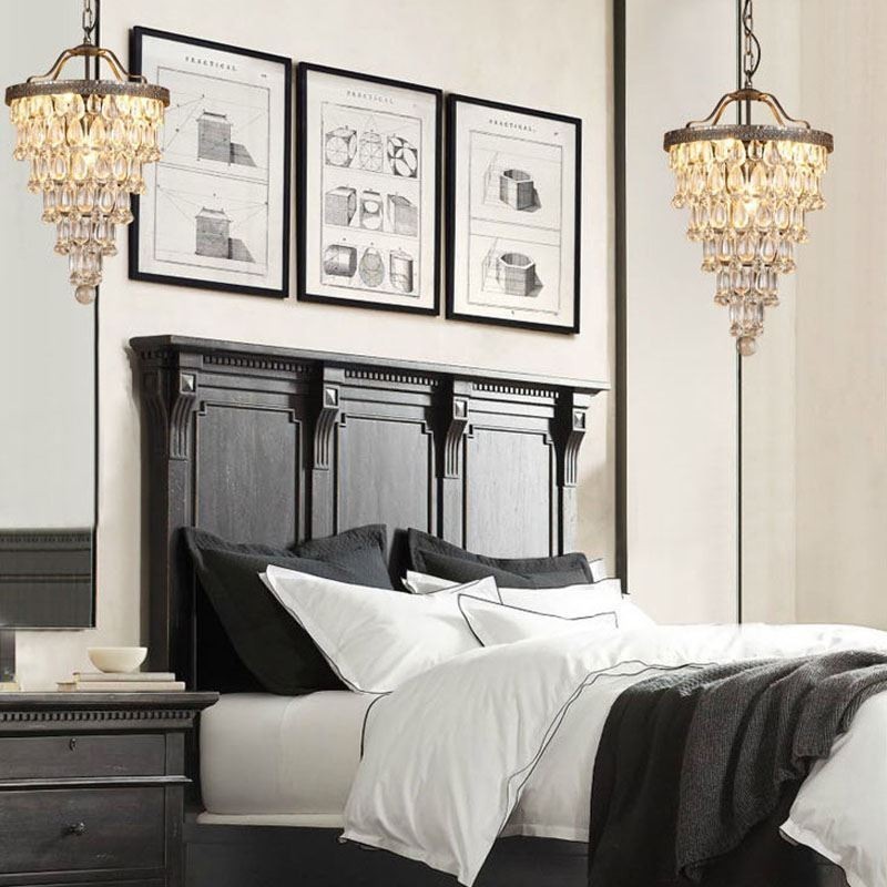 American Crystal Ceiling Light Country Retro Round Pendant Light