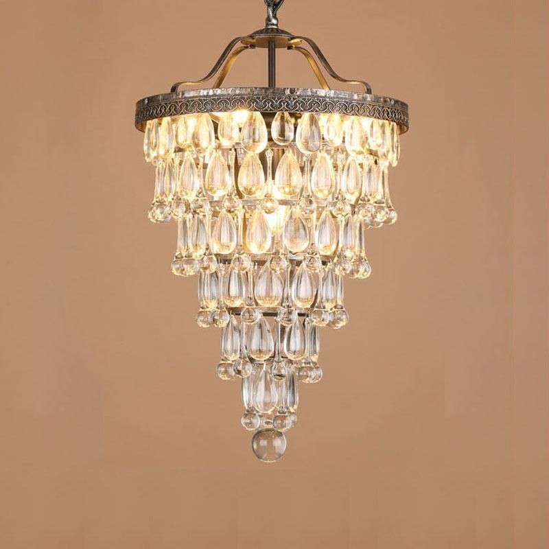 American Crystal Ceiling Light Country Retro Round Pendant Light
