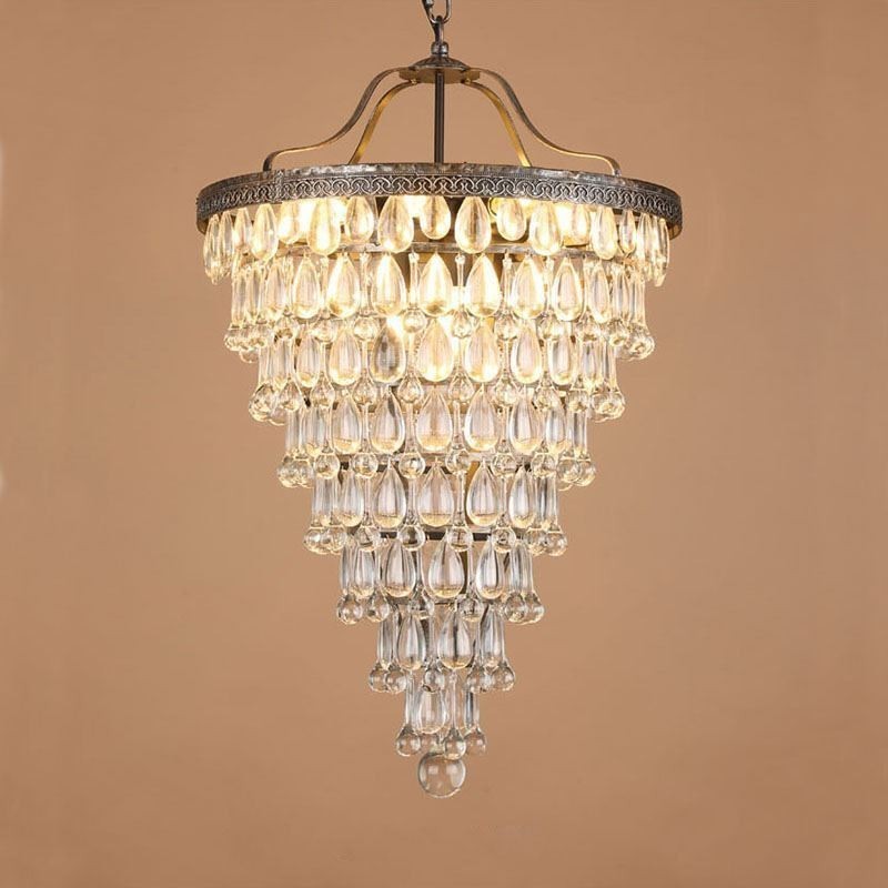 American Crystal Ceiling Light Country Retro Round Pendant Light