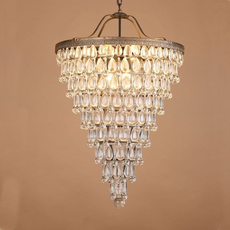 American Crystal Ceiling Light Country Retro Round Pendant Light