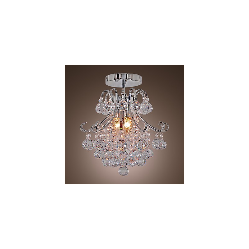 Modern Contemporary Crystal Mini Style Electroplated Metal Chandelier Flush Mount