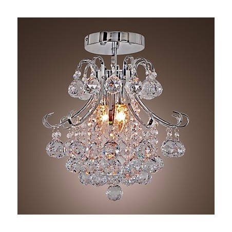 Modern Contemporary Crystal Mini Style Electroplated Metal Chandelier Flush Mount