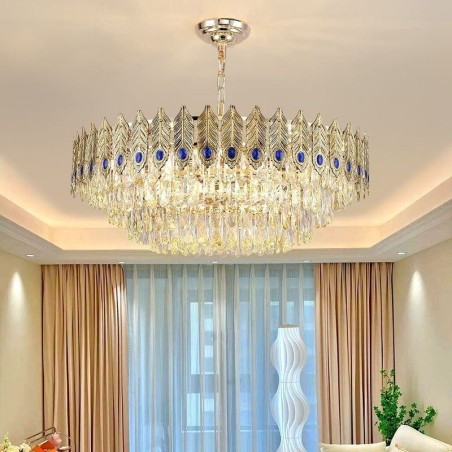 Golden Feather Crystal Pendant Light Duplex Decorative Ceiling Light