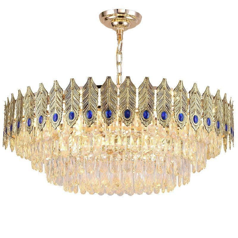 Golden Feather Crystal Pendant Light Duplex Decorative Ceiling Light