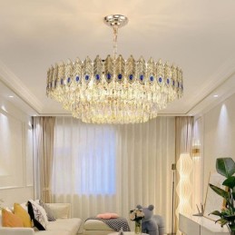 Golden Feather Crystal Pendant Light Duplex Decorative Ceiling Light