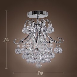 Modern Contemporary Crystal Mini Style Electroplated Metal Chandelier Flush Mount