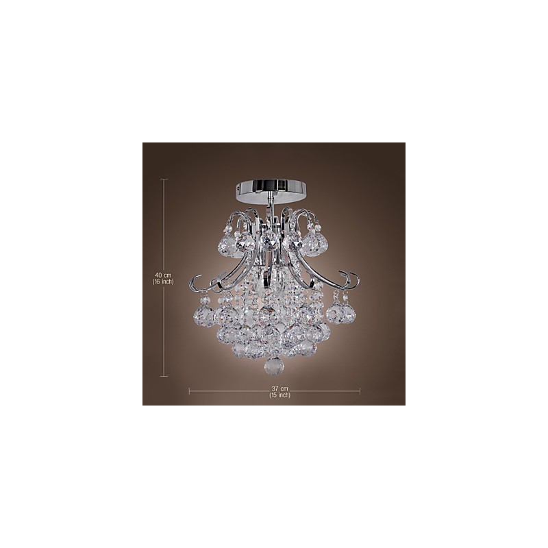 Modern Contemporary Crystal Mini Style Electroplated Metal Chandelier Flush Mount