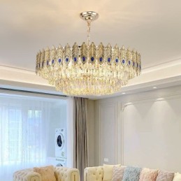 Golden Feather Crystal Pendant Light Duplex Decorative Ceiling Light
