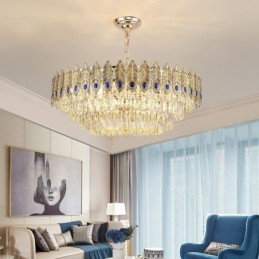 Golden Feather Crystal Pendant Light Duplex Decorative Ceiling Light
