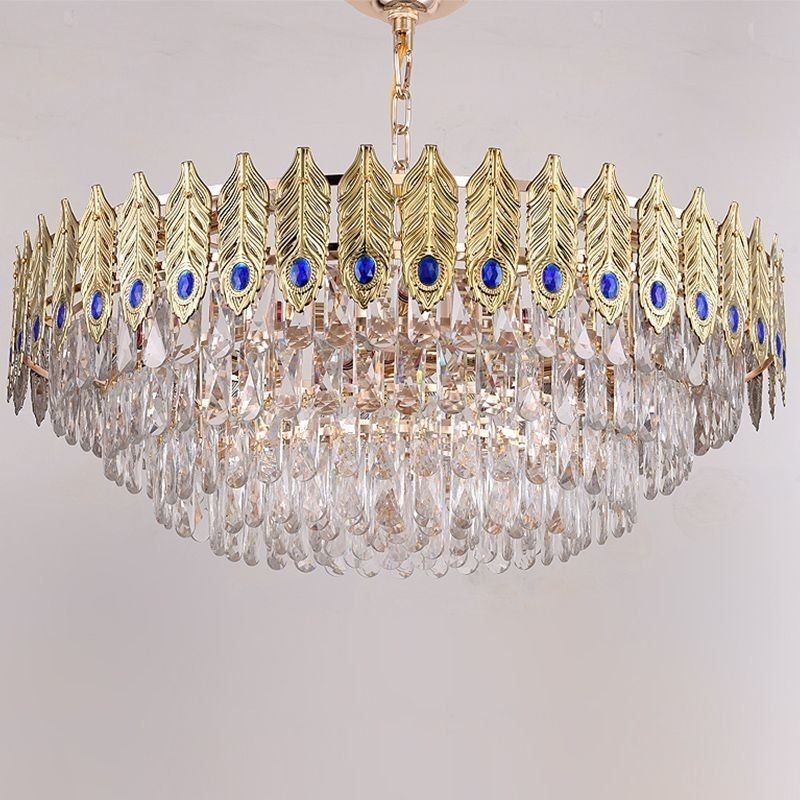 Golden Feather Crystal Pendant Light Duplex Decorative Ceiling Light