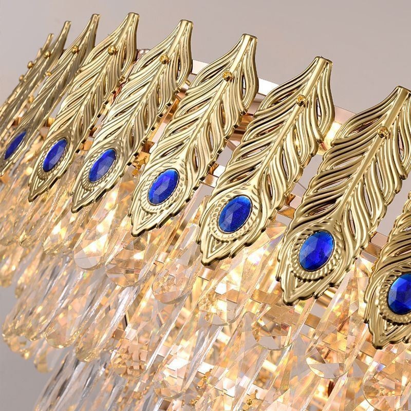 Golden Feather Crystal Pendant Light Duplex Decorative Ceiling Light