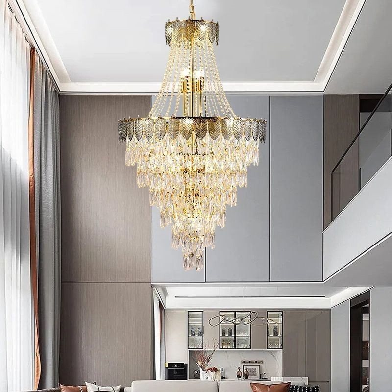Tapered Crystal Pendant Light Eye catching Duplex Decorative Ceiling Light