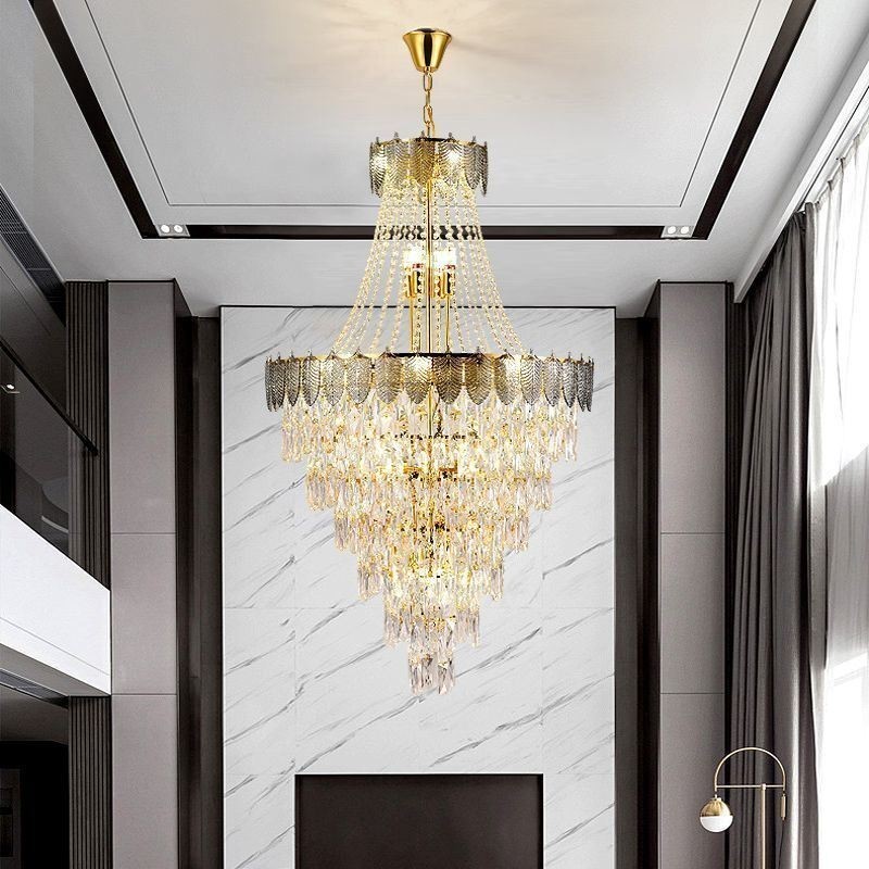 Tapered Crystal Pendant Light Eye catching Duplex Decorative Ceiling Light