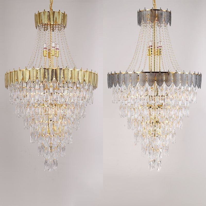 Tapered Crystal Pendant Light Eye catching Duplex Decorative Ceiling Light