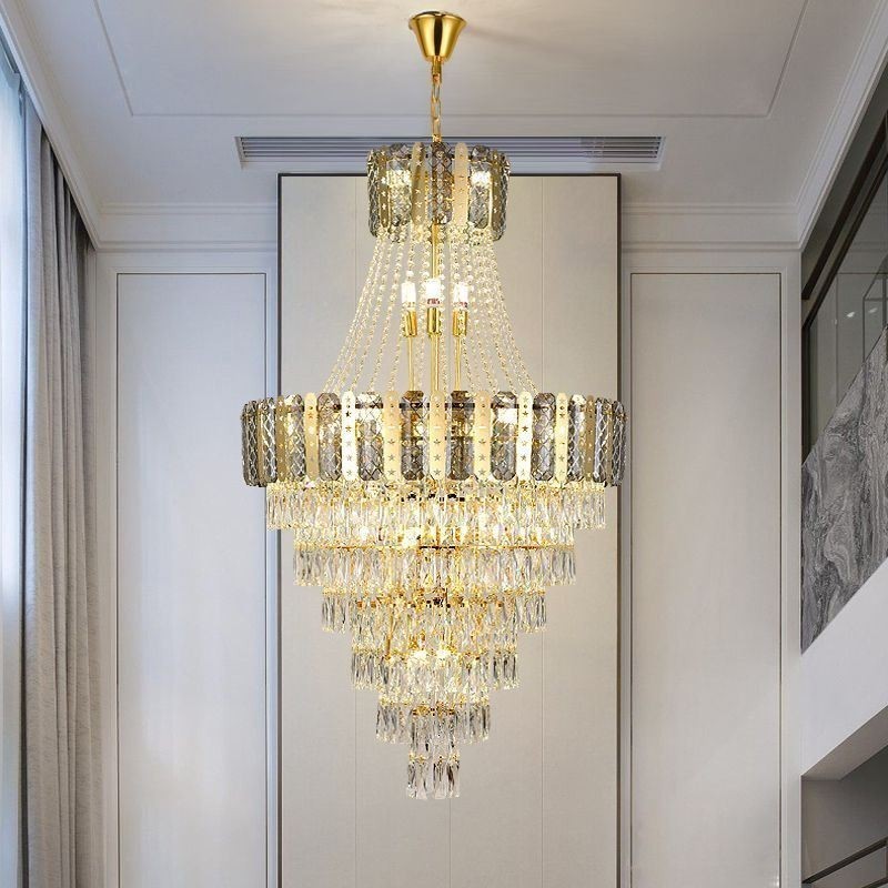 Tapered Crystal Pendant Light Exquisite Duplex Decorative Ceiling Light
