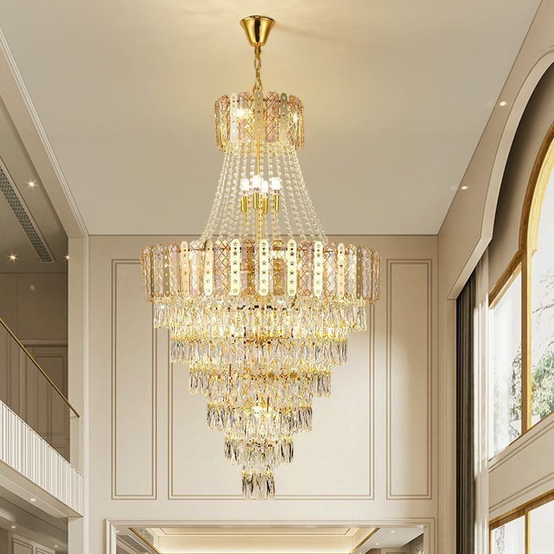 Tapered Crystal Pendant Light Exquisite Duplex Decorative Ceiling Light