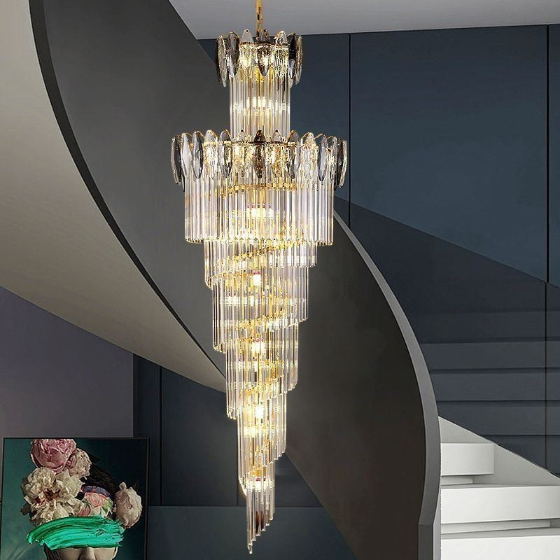 Crystal Pendant Light Duplex Tapered Decorative Ceiling Light 70cm