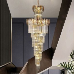 Crystal Pendant Light Duplex Tapered Decorative Ceiling Light 70cm