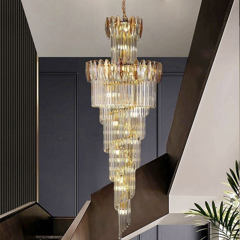 Crystal Pendant Light Duplex Tapered Decorative Ceiling Light 70cm