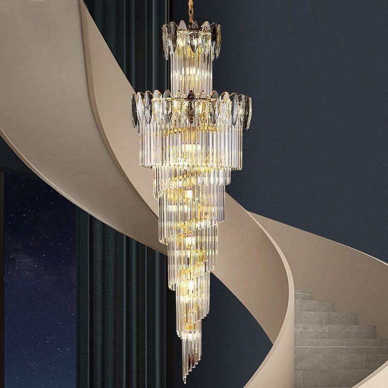 Crystal Pendant Light Duplex Tapered Decorative Ceiling Light 70cm