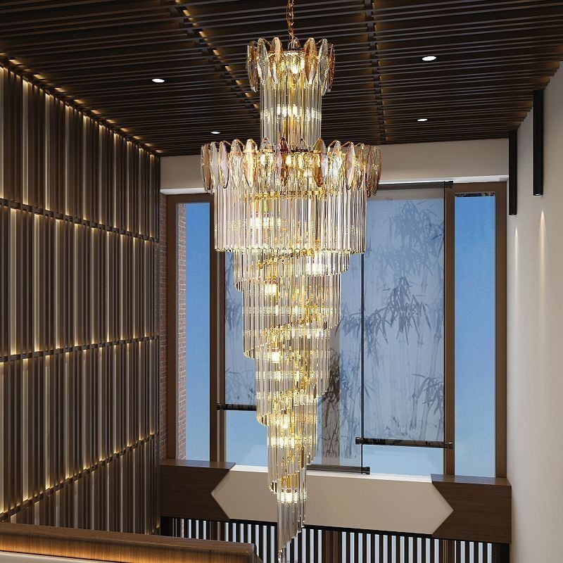 Crystal Pendant Light Duplex Tapered Decorative Ceiling Light 70cm