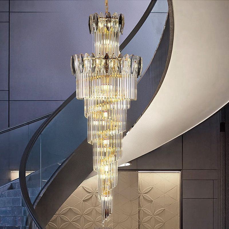 Crystal Pendant Light Duplex Tapered Decorative Ceiling Light 70cm