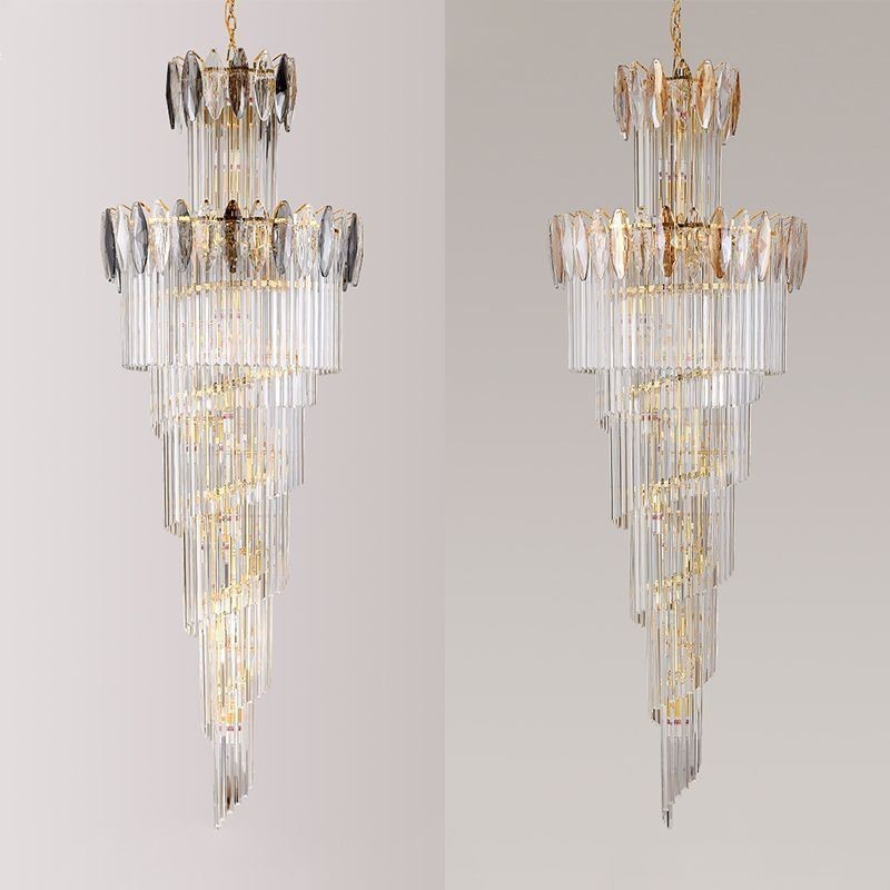 Crystal Pendant Light Duplex Tapered Decorative Ceiling Light 70cm