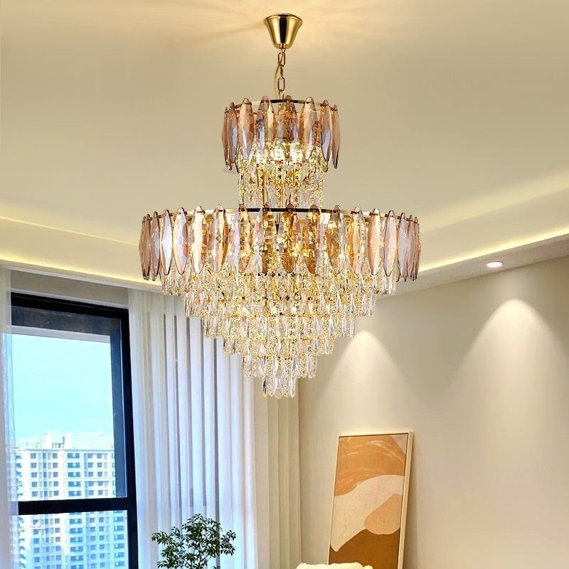Tapered Crystal Pendant Light Duplex Decorative Ceiling Light 80cm
