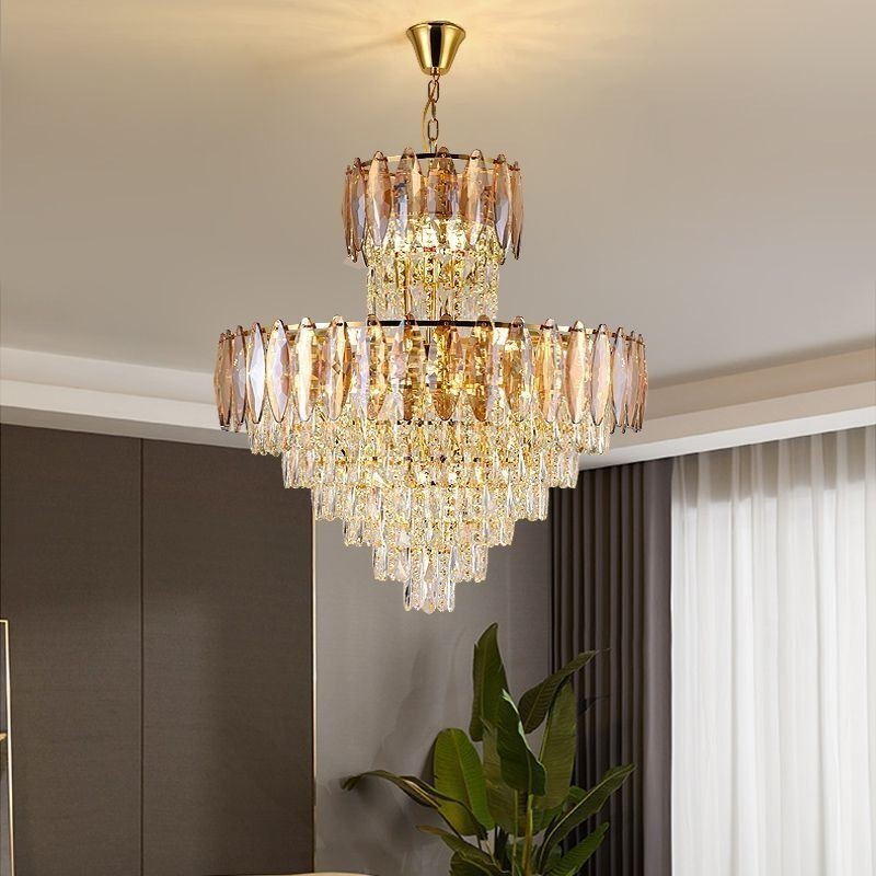 Tapered Crystal Pendant Light Duplex Decorative Ceiling Light 80cm