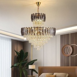 Tapered Crystal Pendant Light Duplex Decorative Ceiling Light 80cm