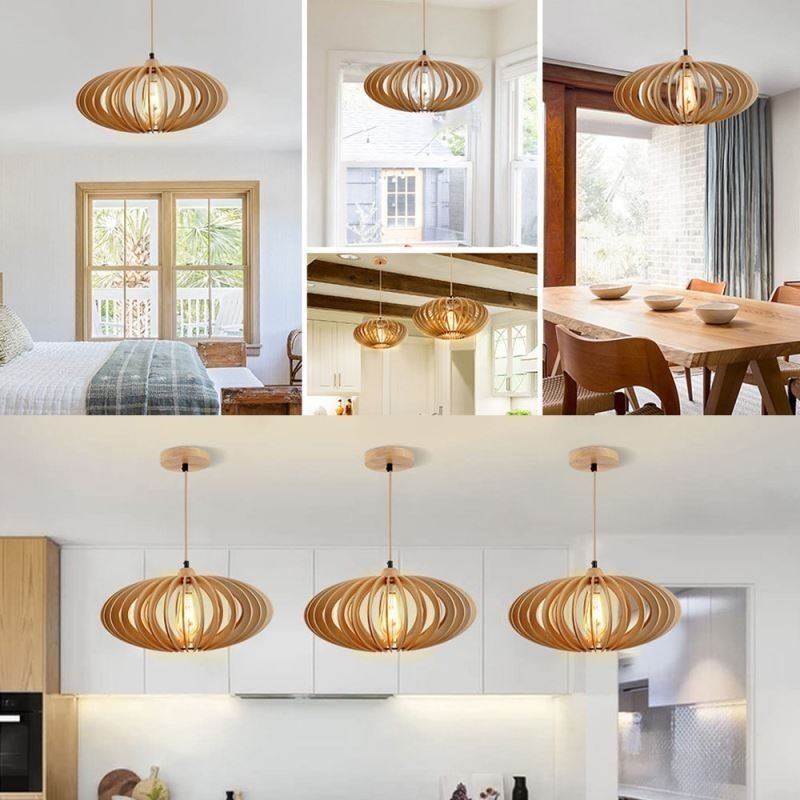 Log Basswood Ceiling Light 17cm Oval Wooden Lampshade