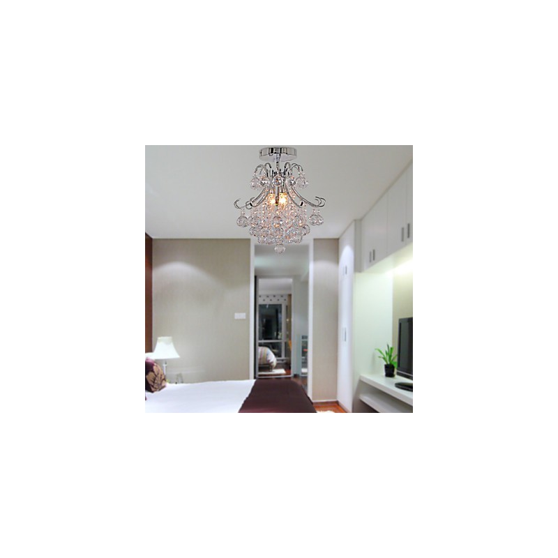 Modern Contemporary Crystal Mini Style Electroplated Metal Chandelier Flush Mount