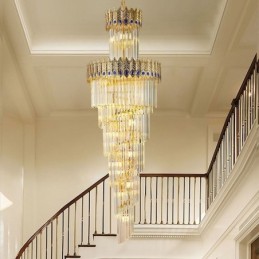 Gold Crystal Pendant Light Electroplated Gold Phoenix Tail Lampshade Ceiling Light