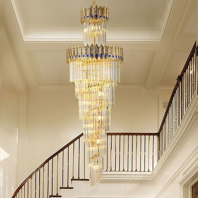 Gold Crystal Pendant Light Electroplated Gold Phoenix Tail Lampshade Ceiling Light