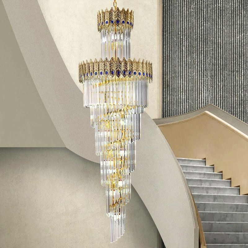 Gold Crystal Pendant Light Electroplated Gold Phoenix Tail Lampshade Ceiling Light