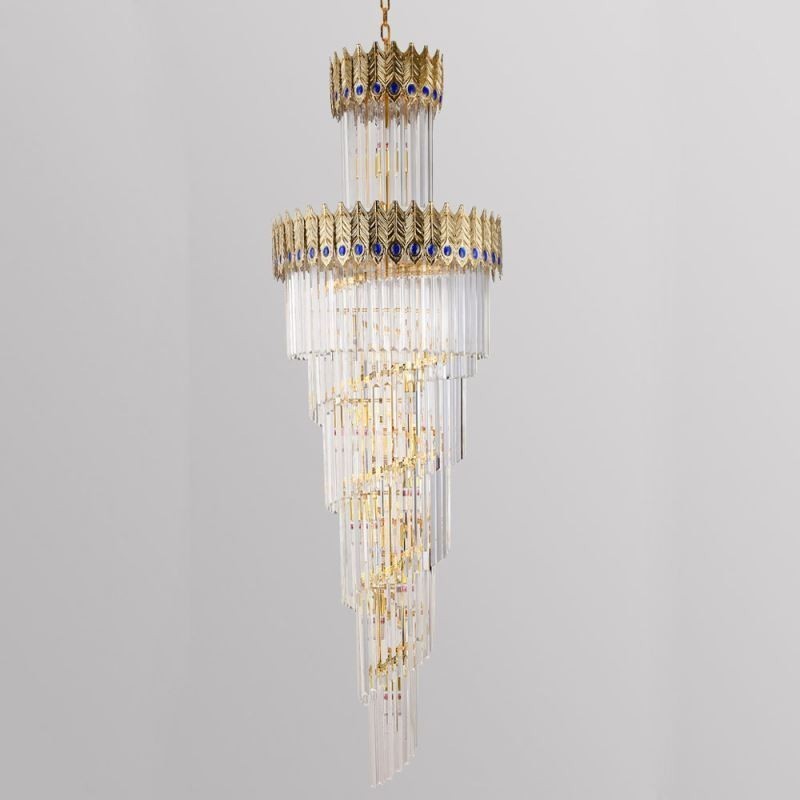 Gold Crystal Pendant Light Electroplated Gold Phoenix Tail Lampshade Ceiling Light