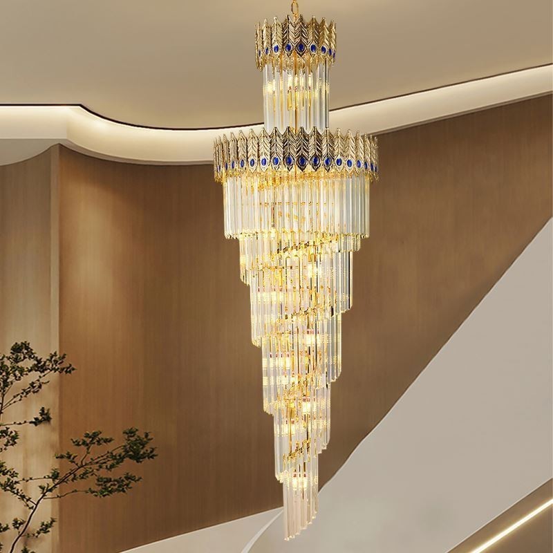 Gold Crystal Pendant Light Electroplated Gold Phoenix Tail Lampshade Ceiling Light