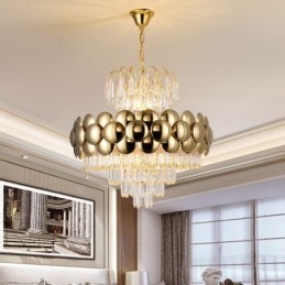 Crystal Pendant Light Electroplated Gold Luxury Decrative Ceiling Light 60cm