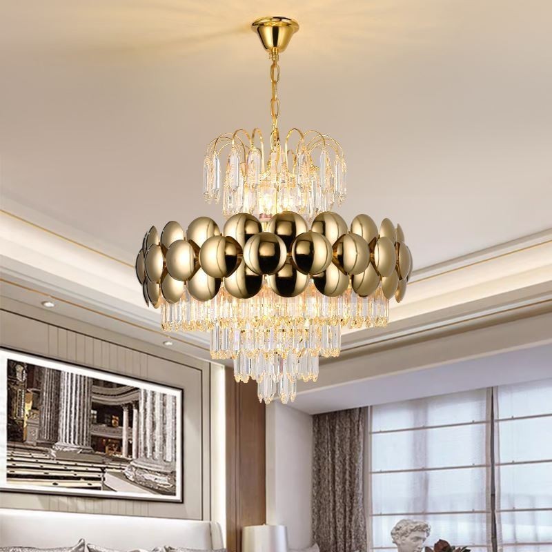 Crystal Pendant Light Electroplated Gold Luxury Decrative Ceiling Light 60cm