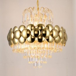 Crystal Pendant Light Electroplated Gold Luxury Decrative Ceiling Light 60cm