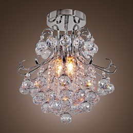 Modern Contemporary Crystal Mini Style Electroplated Metal Chandelier Flush Mount