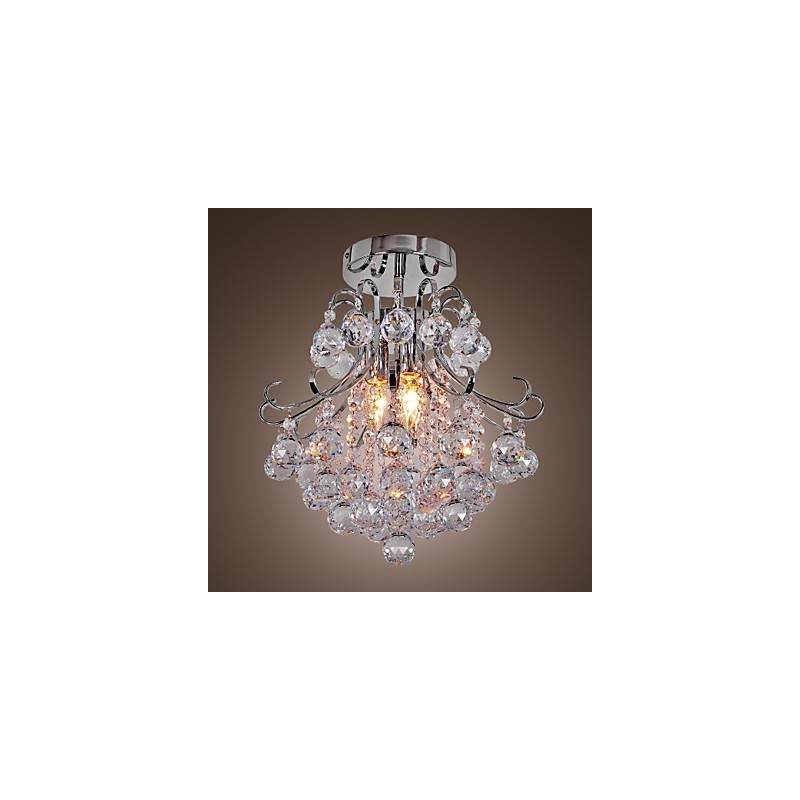 Modern Contemporary Crystal Mini Style Electroplated Metal Chandelier Flush Mount